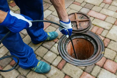 Plumber cleaning an outdoor sewer drain in Corvallis