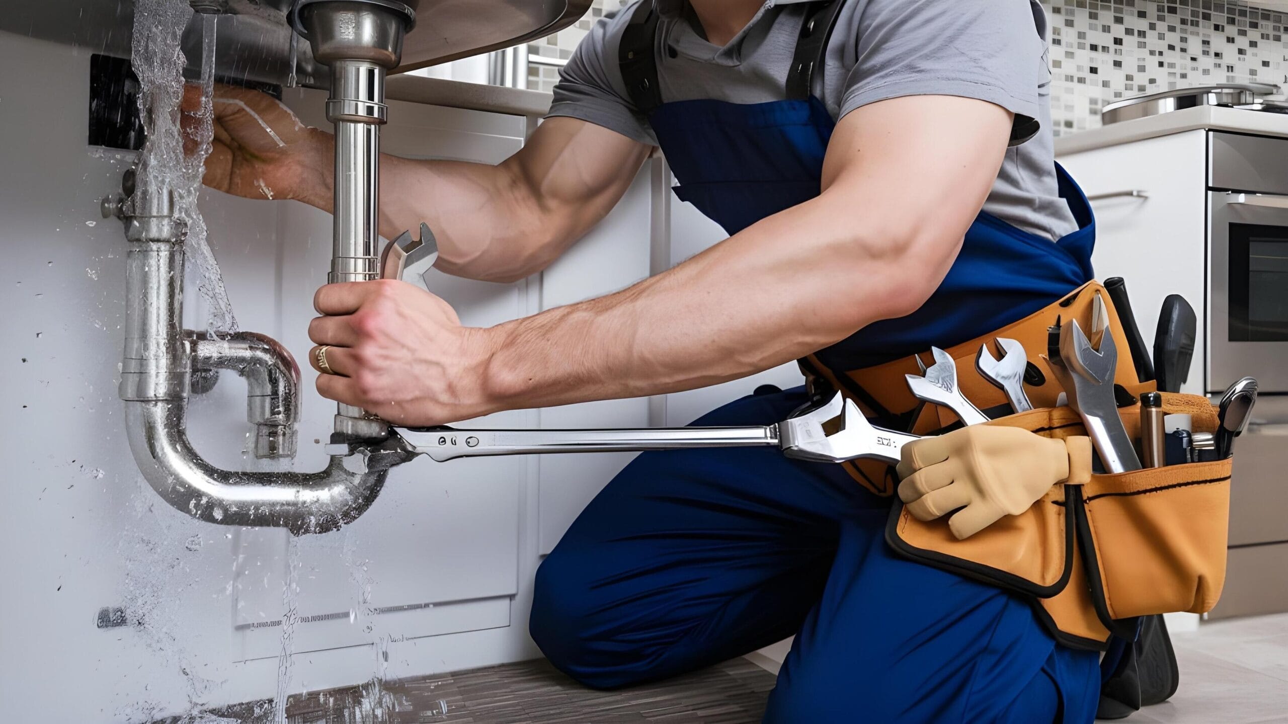Plumber tightening a residential plumbing pipe in Corvallis